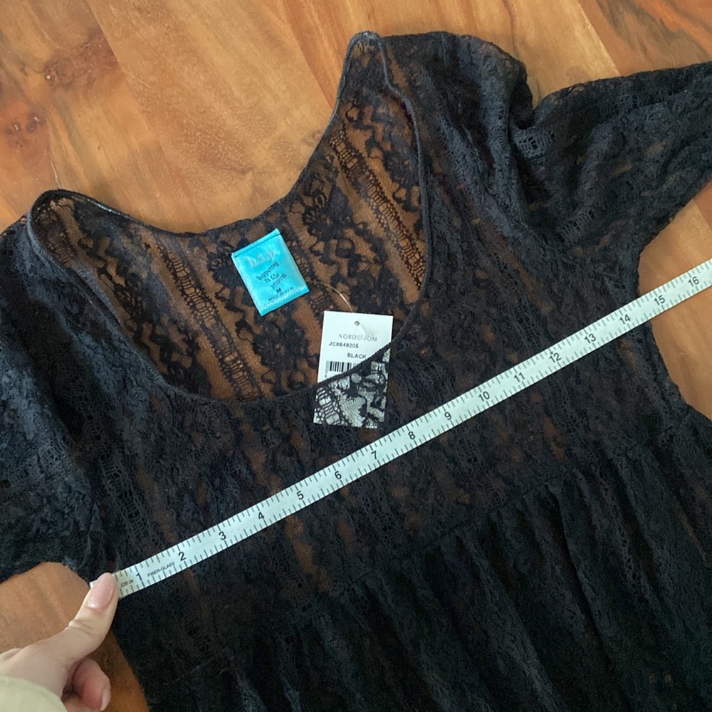 Nordstrom black lace babydoll top long sleeve sheer boho festival crochet medium - Picture 13 of 15
